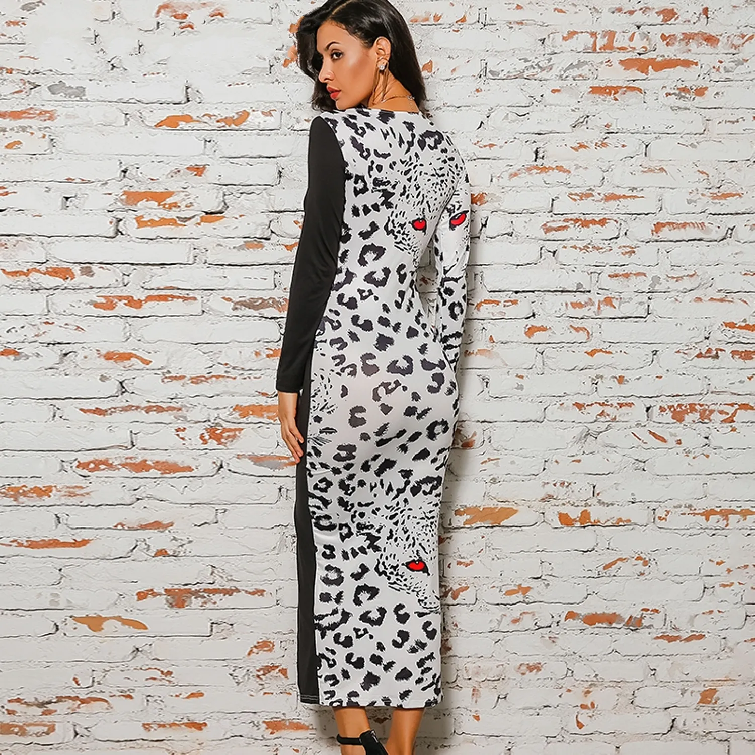 Women's V-Neck Printed Bodycon Split Dress