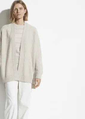 Wool Cashmere Ribbed Back Cardigan in Heather Dove Oat