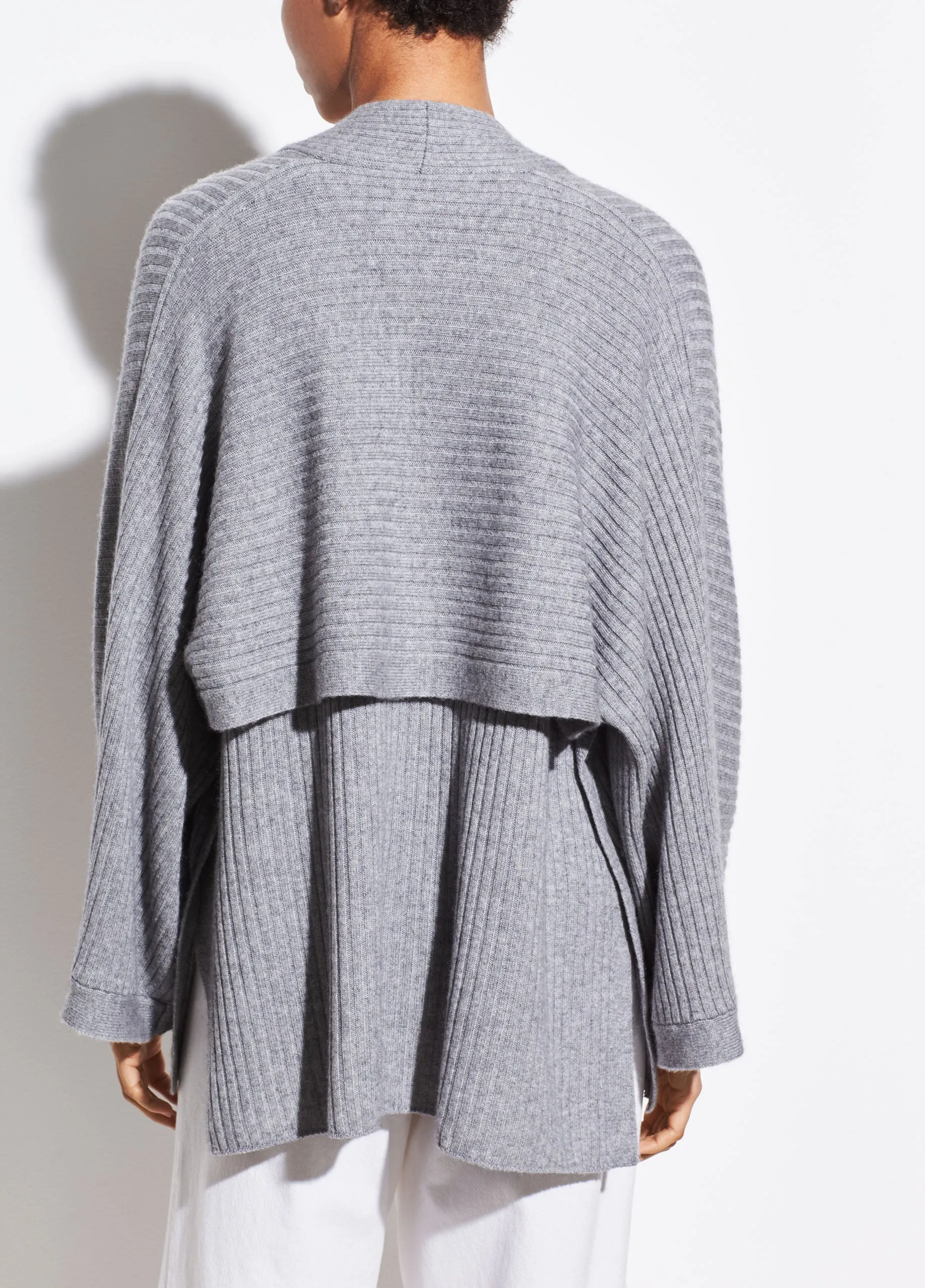 Wool Cashmere Split Panel Cardigan in Medium Grey