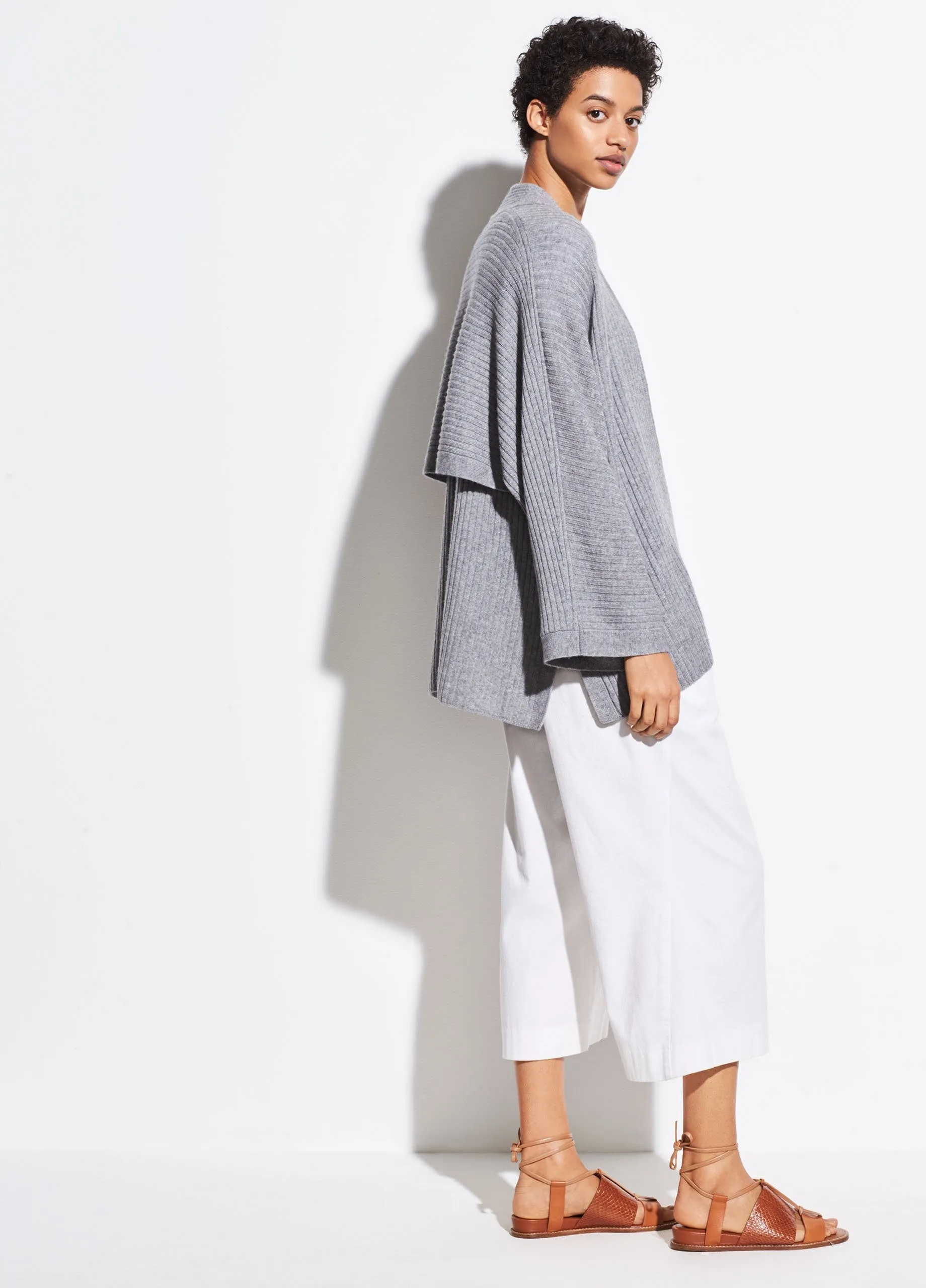 Wool Cashmere Split Panel Cardigan in Medium Grey