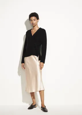 Wool Cashmere Wrap Cardigan in Black