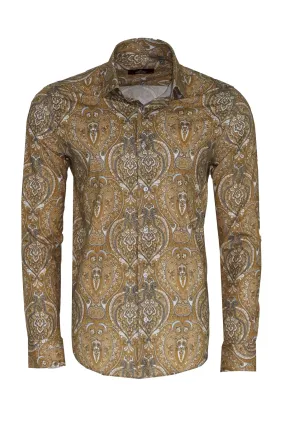 WSS Beige Patterned Slim Fit Men's Shirt  - Singen