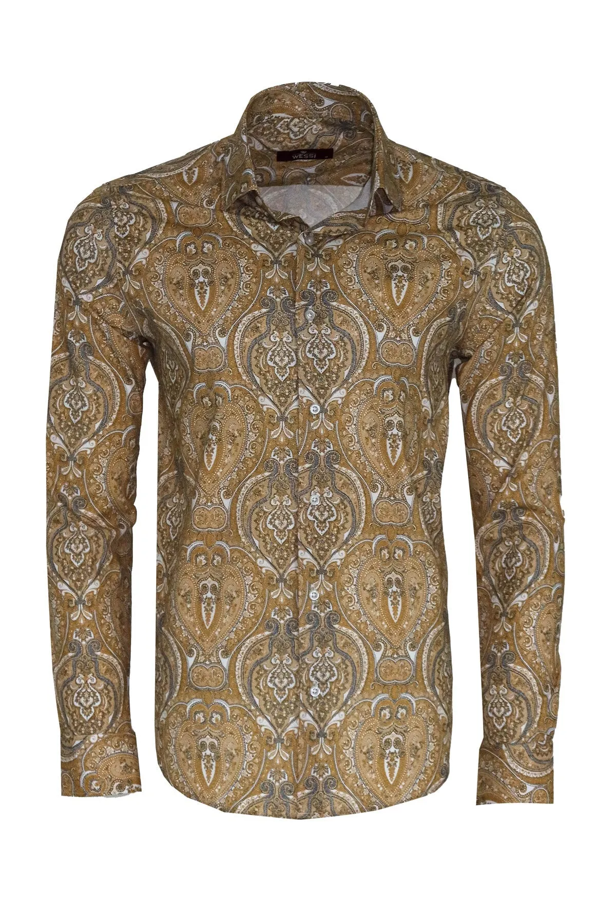 WSS Beige Patterned Slim Fit Men's Shirt  - Singen