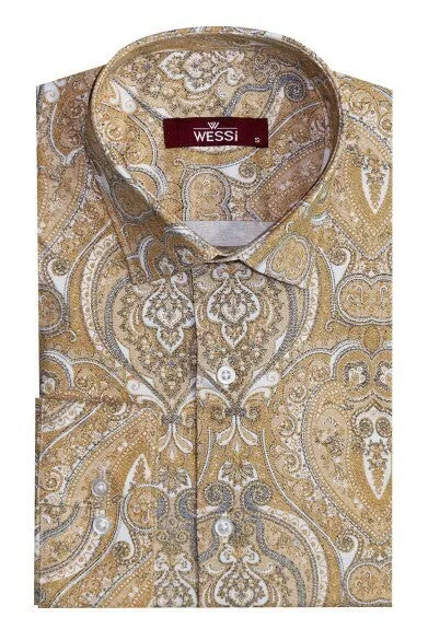 WSS Beige Patterned Slim Fit Men's Shirt  - Singen