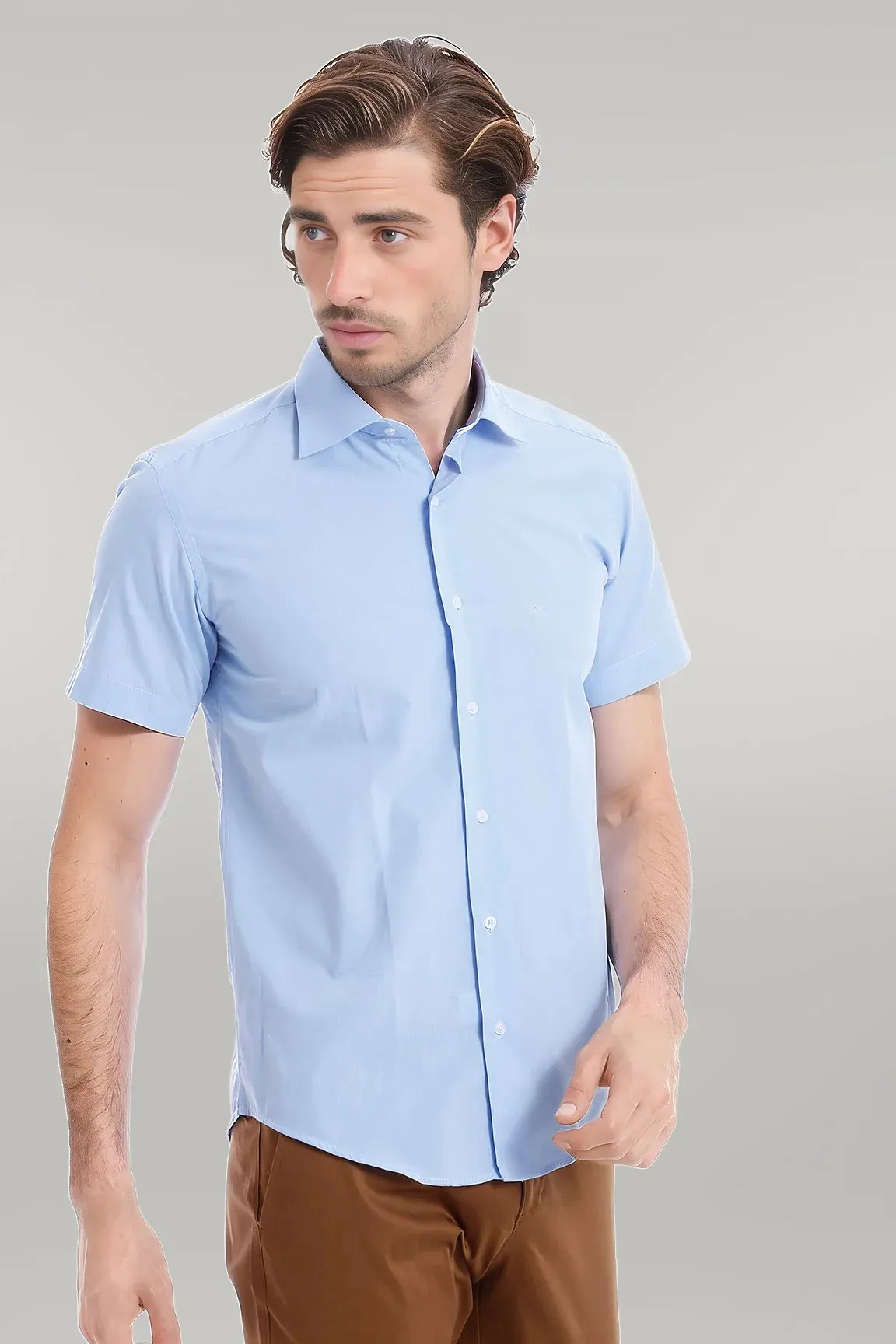 WSS Slim Fit Short Sleeve Poly Cotton Blue Men Shirt  - Singen