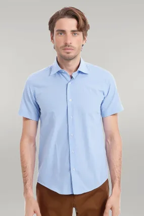 WSS Slim Fit Short Sleeve Poly Cotton Blue Men Shirt  - Singen