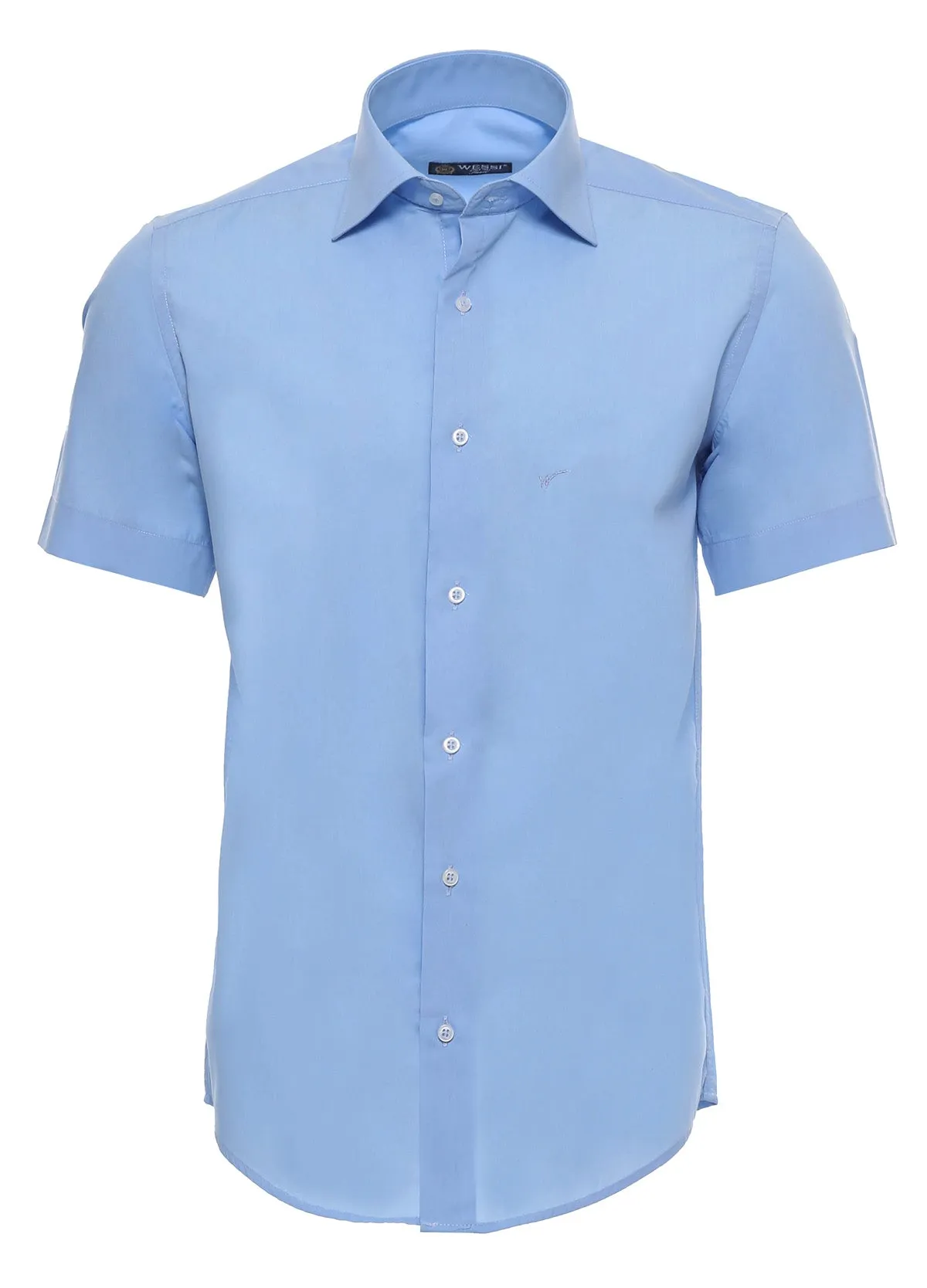 WSS Slim Fit Short Sleeve Poly Cotton Blue Men Shirt  - Singen