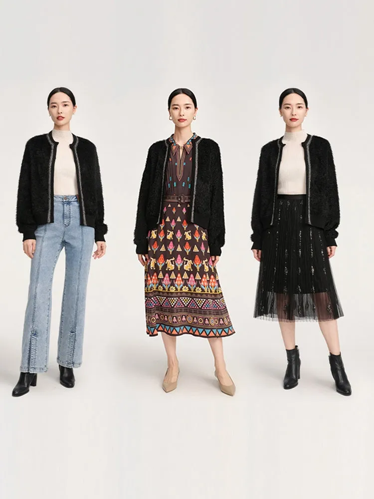 YAYING Cropped Black Knitted Cardigan