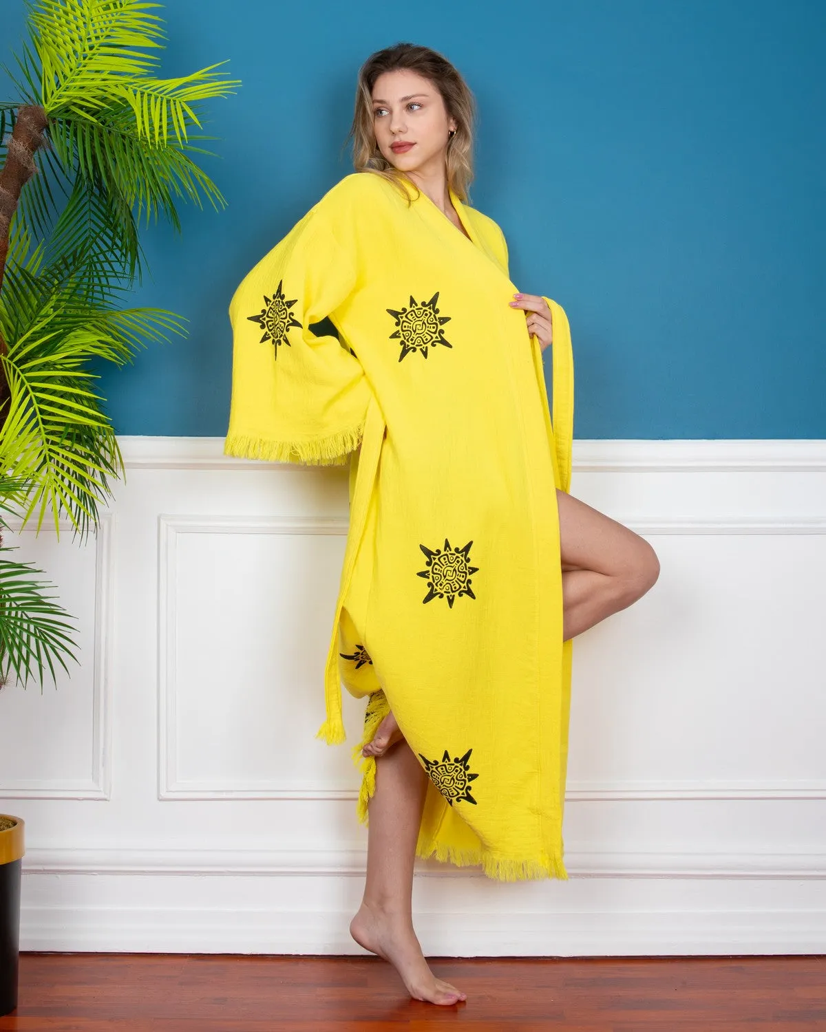 Yellow Wheel of Life Kimono Robe