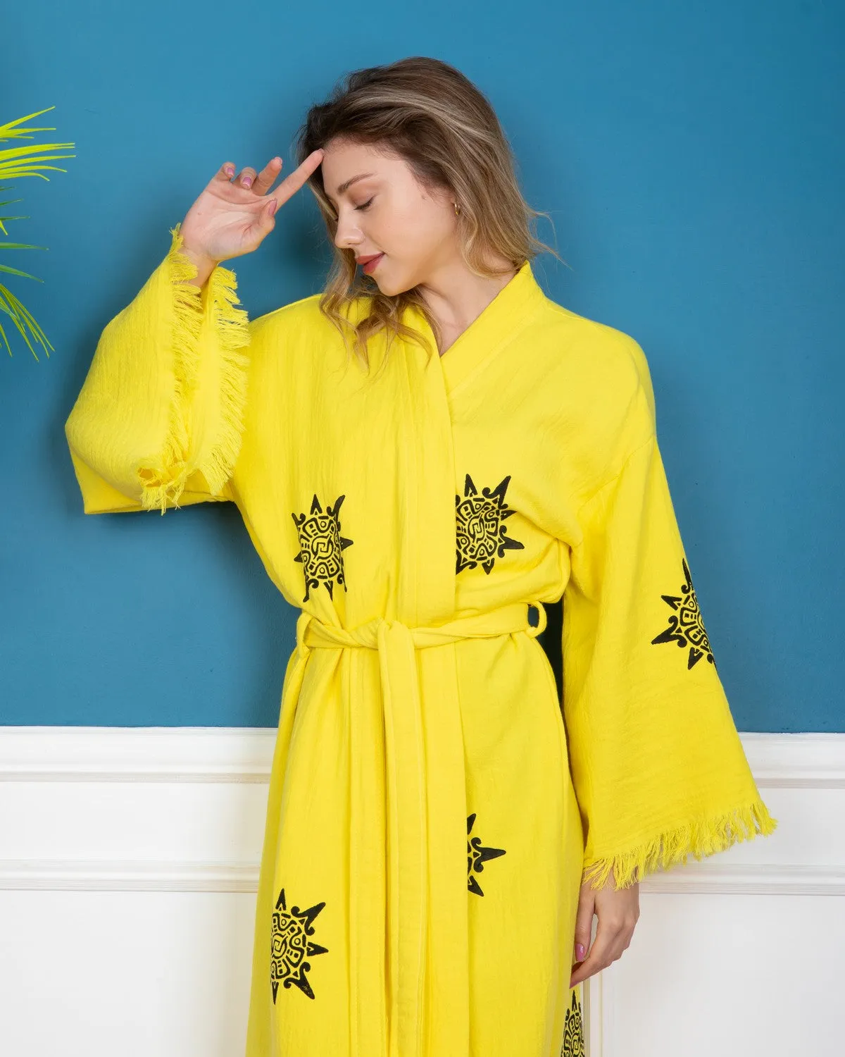 Yellow Wheel of Life Kimono Robe
