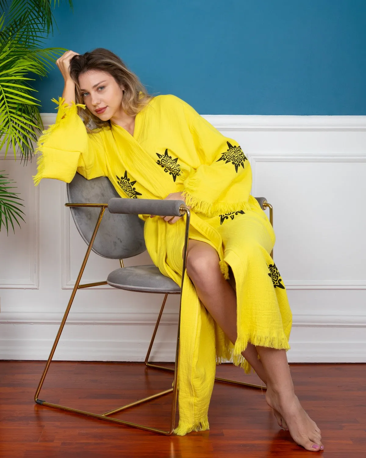 Yellow Wheel of Life Kimono Robe