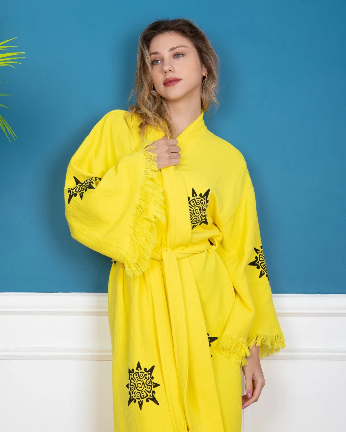 Yellow Wheel of Life Kimono Robe