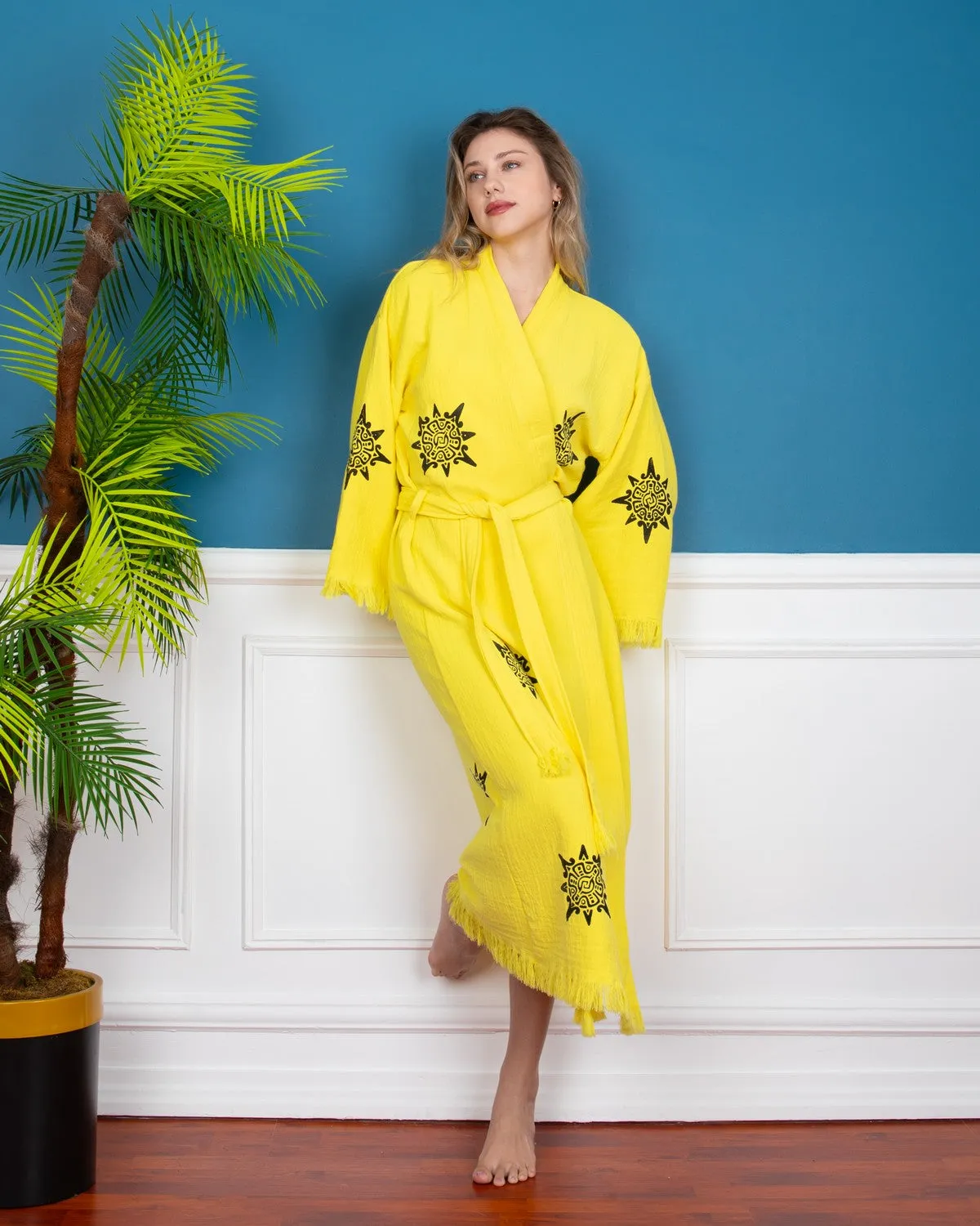 Yellow Wheel of Life Kimono Robe