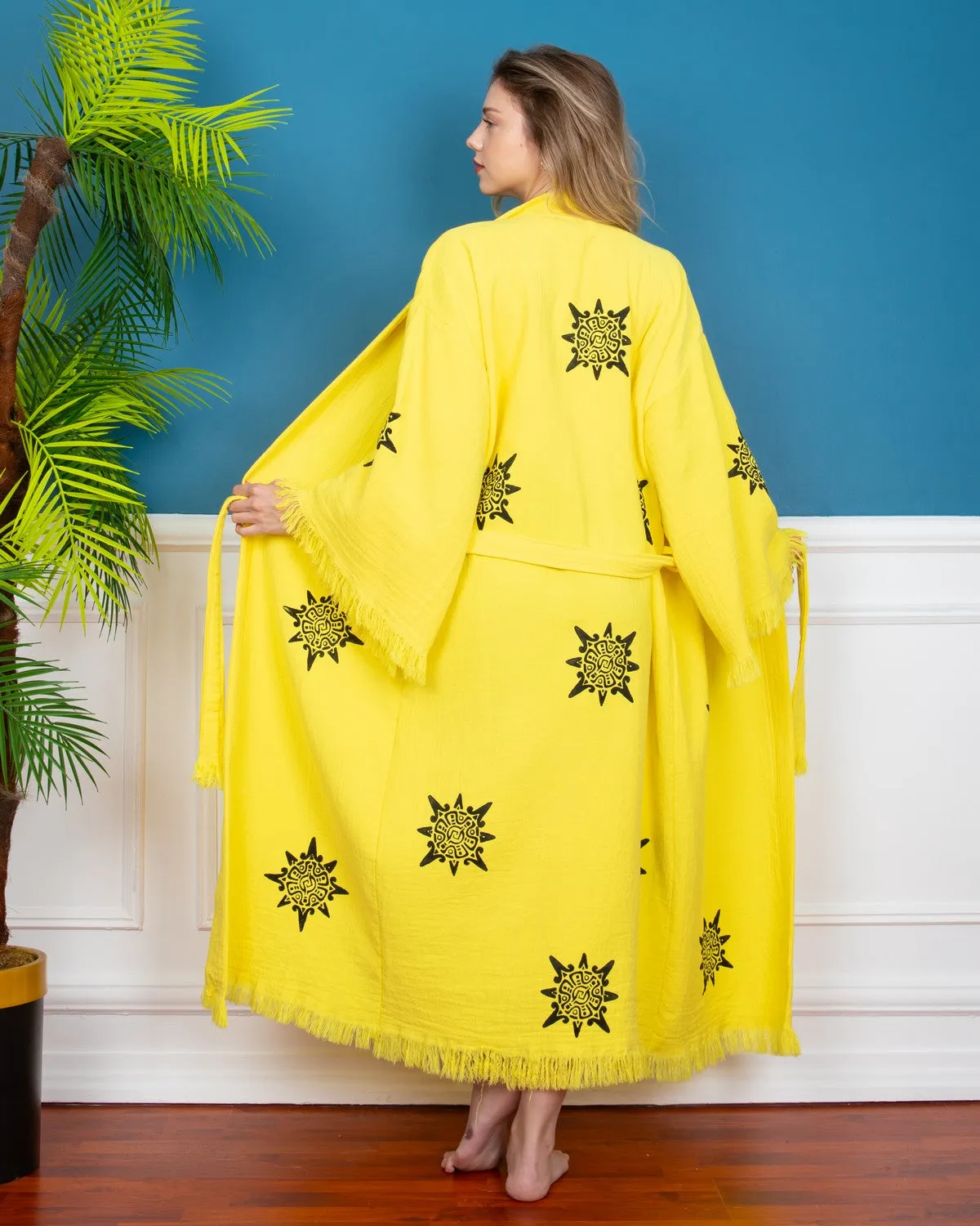 Yellow Wheel of Life Kimono Robe