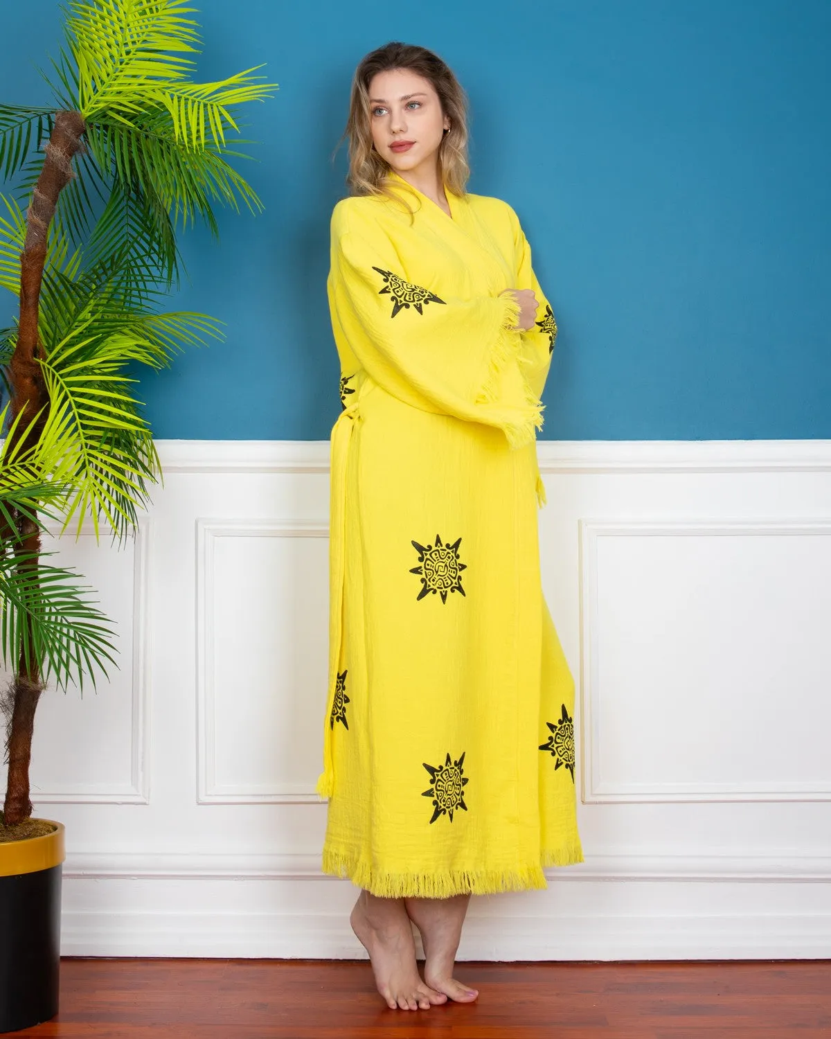 Yellow Wheel of Life Kimono Robe