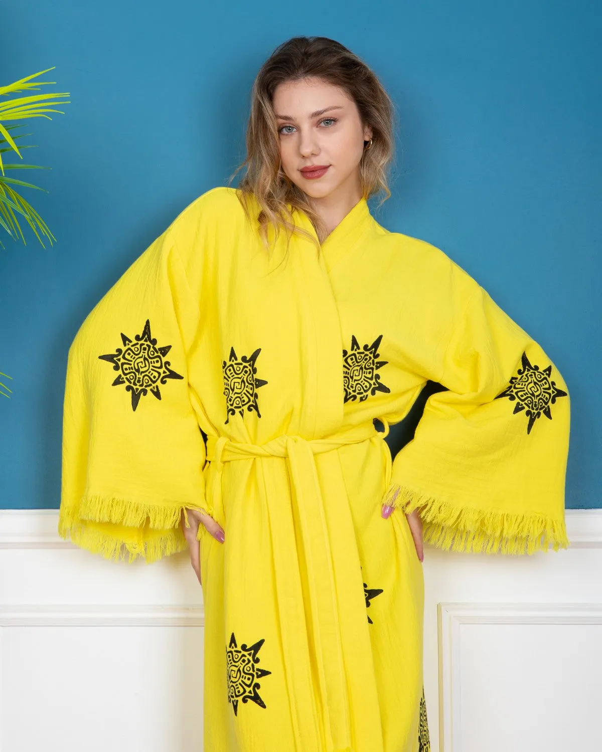 Yellow Wheel of Life Kimono Robe