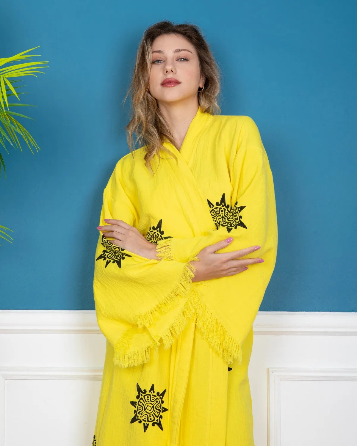 Yellow Wheel of Life Kimono Robe