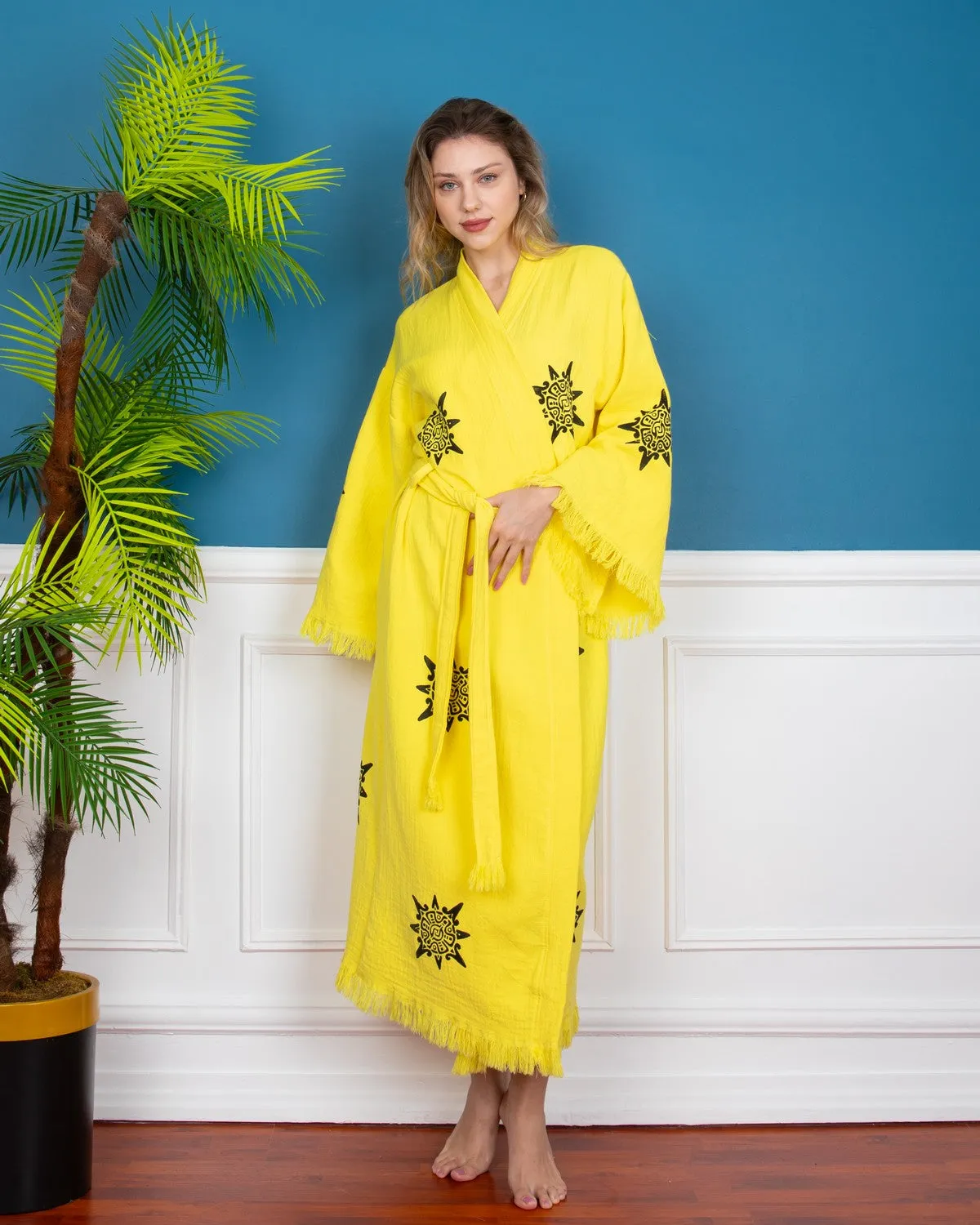Yellow Wheel of Life Kimono Robe