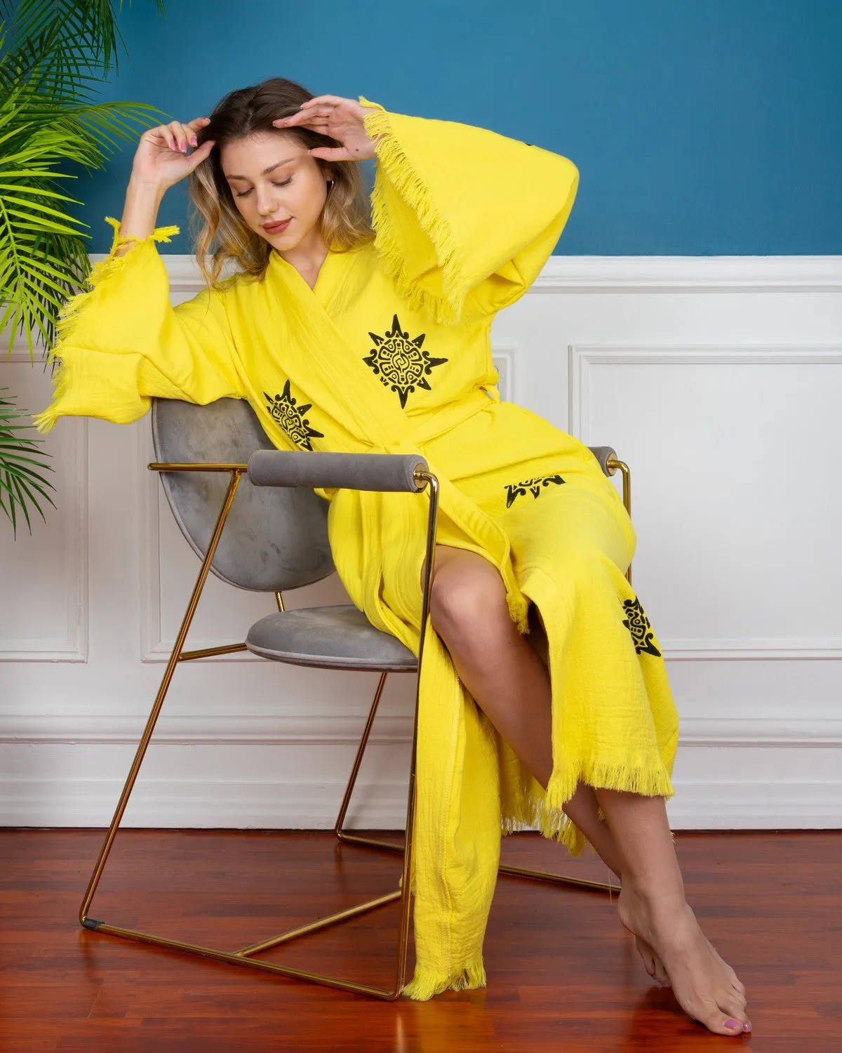 Yellow Wheel of Life Kimono Robe