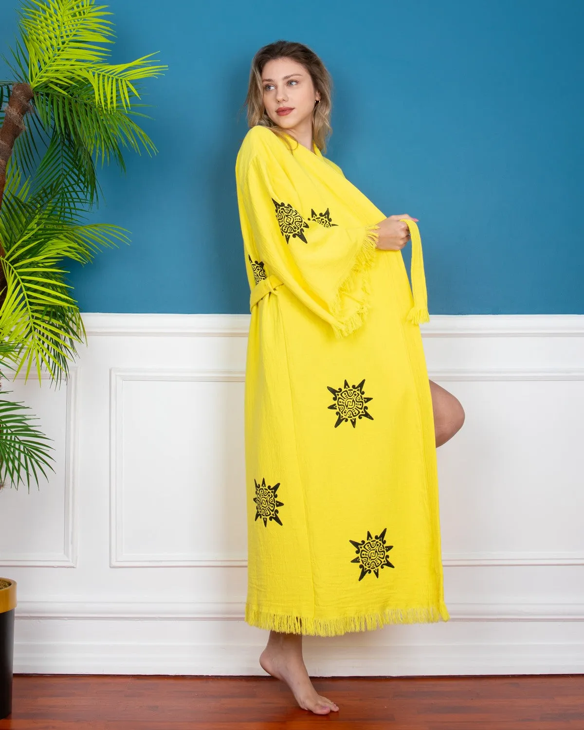 Yellow Wheel of Life Kimono Robe