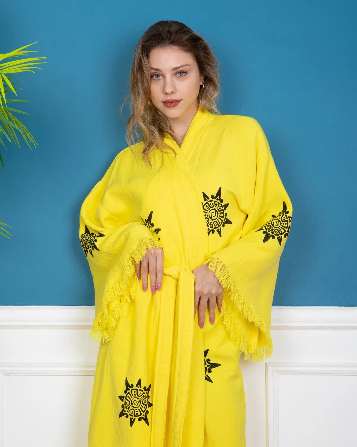 Yellow Wheel of Life Kimono Robe