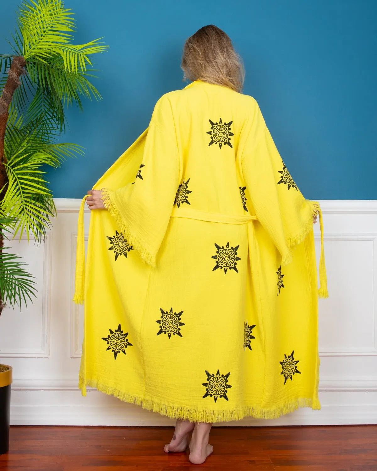 Yellow Wheel of Life Kimono Robe