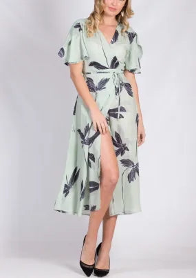 YW2248TB Printed Wrap Mid Length Dress (Pack)