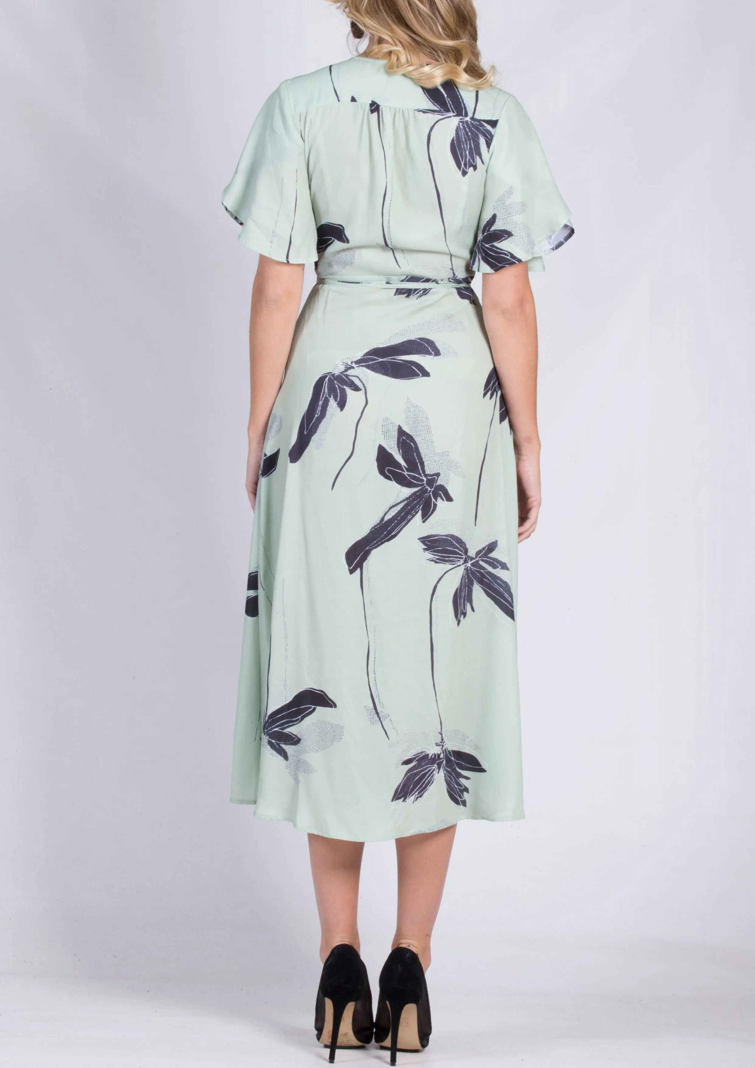 YW2248TB Printed Wrap Mid Length Dress (Pack)
