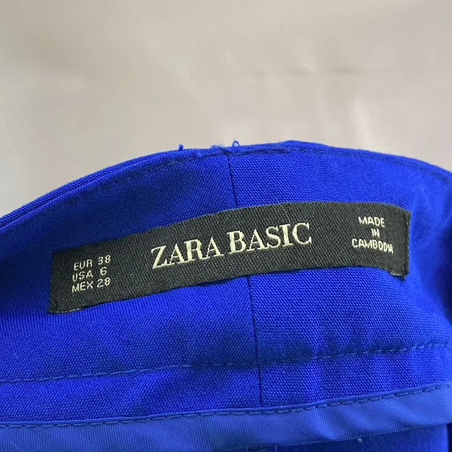 ZARA BASIC Women's Royal Blue Straight-Leg Slit Hem Dress Pant SZ 6